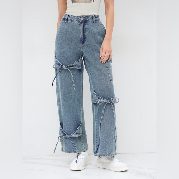 Cider Denim - CIDER bow knot wide leg jeans size large